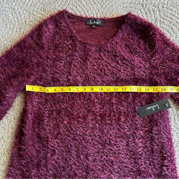 NWT Lulu’s Burgubdy Fuzzy Knit Sweater Dress, Size L. - Picture 8 of 12